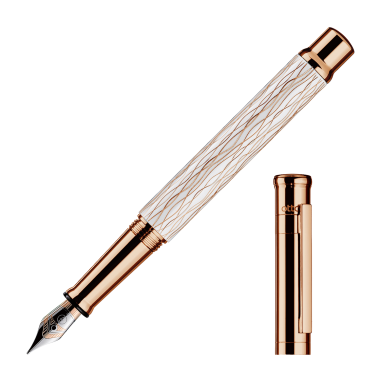 OTTO HUTT DESIGN 04 PLUME VAGUE CORPS LAITON LAQUÉ BLANC BRILLANT GUILLOCHÉ DORÉ OR ROSE