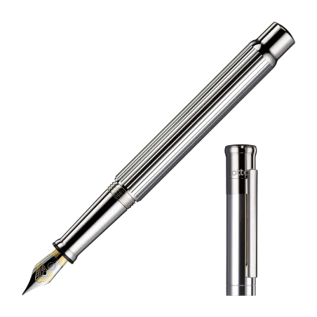 OTTO HUTT DESIGN 04 - PLUME CORPS ARGENT MASSIF LIGNÉ CAPUCHON LAITON PLATINÉ