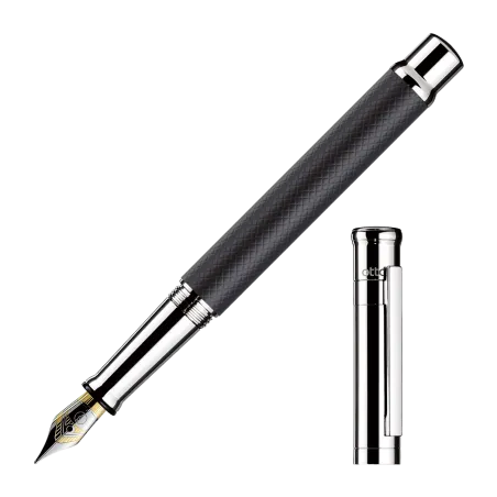 Stylo-Plume B Otto Hutt Design 04 - Guilloché Laqué Noir Mat Et Platiné Lisse - Attributs Platinés