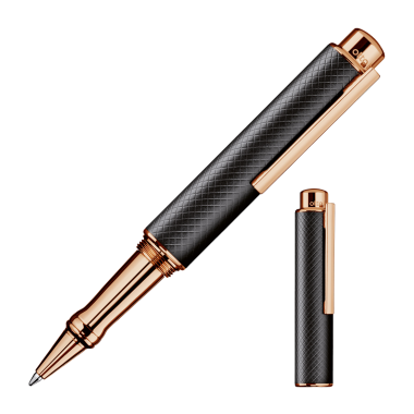OTTO HUTT DESIGN 05 - BILLE / PEN TOUCH LAITON GUILLOCHÉ LAQUÉ NOIR DORÉ OR ROSE