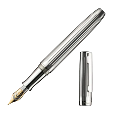 OTTO HUTT DESIGN 07 - PLUME CORPS & CAPUCHON ARGENT ATTRIBUTS PLATINÉS PLUME OR 18 CTS -F-