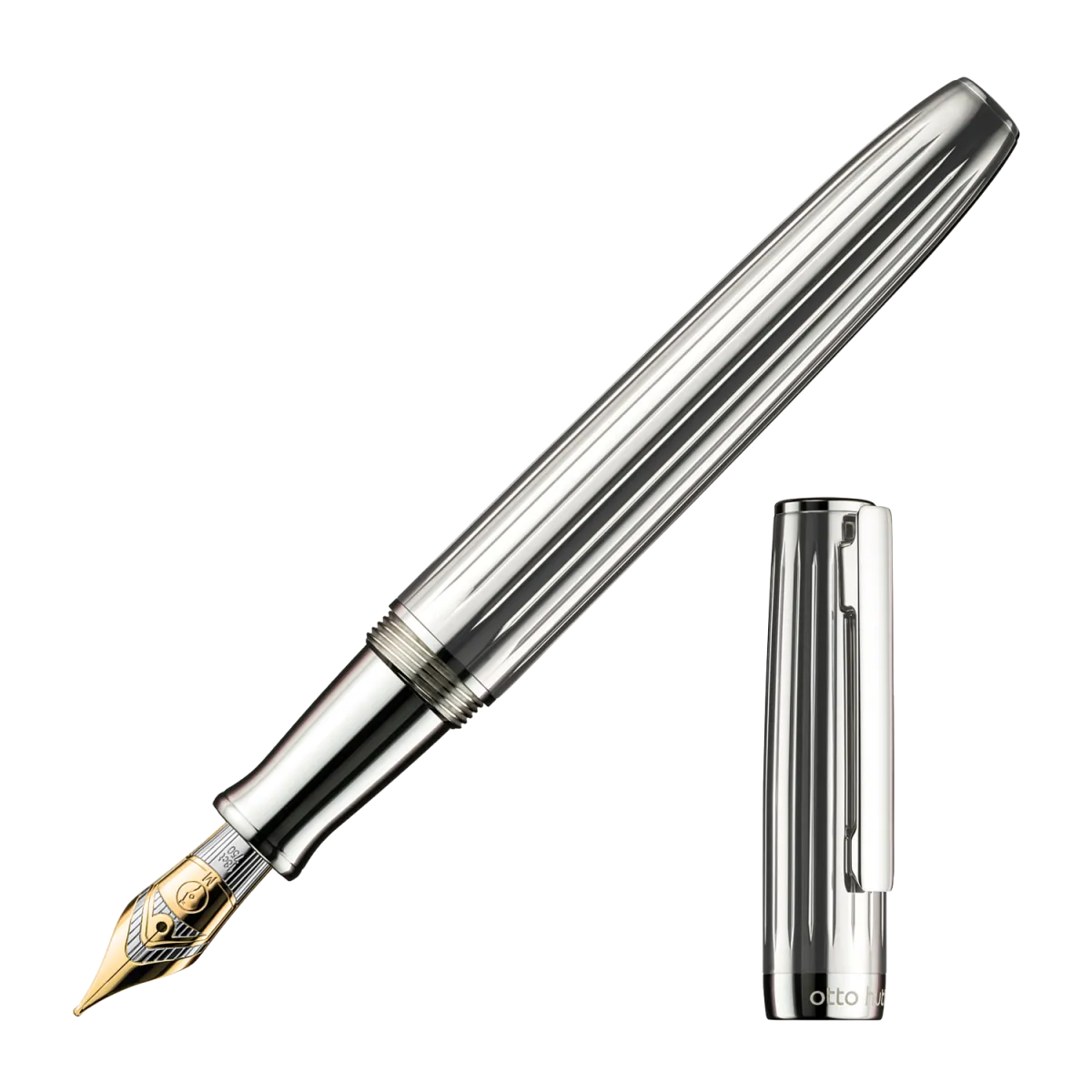 OTTO HUTT DESIGN 07 - PLUME CORPS & CAPUCHON ARGENT ATTRIBUTS PLATINÉS PLUME OR 18 CTS -B-