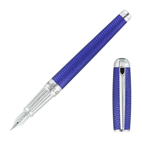Stylo plume Ligne D Large - Collection Velvet - Laque Bleu Océan - Plume Or 14 Carats