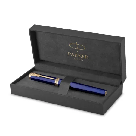 PARKER Duofold Prestige Centennial Stylo plume, Chevron Bleu, Plume fine en or 18K, Coffret cadeau
