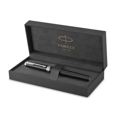 PARKER Sonnet Stylo roller, argent ciselé, Recharge noire pointe fine, Coffret cadeau