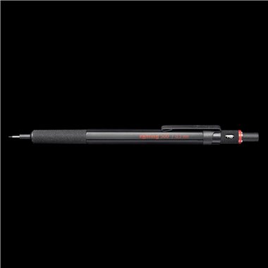 rOtring 500 Porte-mine | mine HB 0,5 mm | Corps hexagonal en plastique noir et grip antidérapant en métal texturé