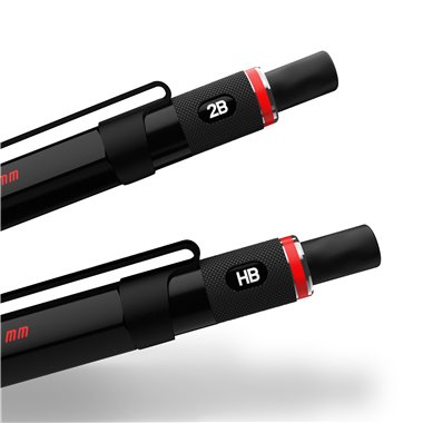 rOtring 500 Porte-mine | mine HB 0,7 mm | Corps hexagonal en plastique noir et grip antidérapant en métal texturé