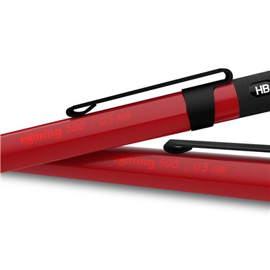 rOtring 500 Porte-mine | mine HB 0,5 mm | Corps hexagonal en plastique rouge et grip antidérapant en métal texturé