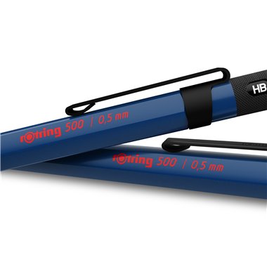 rOtring 500 Porte-mine | mine HB 0,5 mm | Corps hexagonal en plastique bleu et grip antidérapant en métal texturé