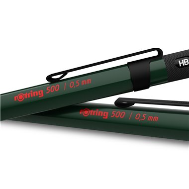 rOtring 500 Porte-mine | mine HB 0,5 mm | Corps hexagonal en plastique vert et grip antidérapant en métal texturé