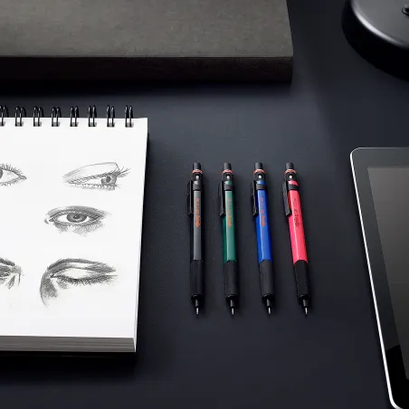 rOtring 500 Porte-mine | mine HB 0,5 mm | Corps hexagonal en plastique vert et grip antidérapant en métal texturé