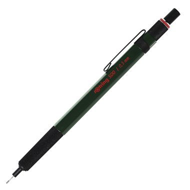 rOtring 500 Porte-mine | mine HB 0,5 mm | Corps hexagonal en plastique vert et grip antidérapant en métal texturé