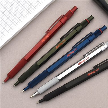 rOtring 600 stylo bille | pointe moyenne | encre noire | corps rouge | rechargeable