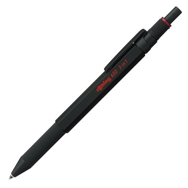 rOtring 600 Stylo multi couleurs et porte mine 3 en 1 | 2 pointes fines stylo bille (encre noire et rouge) | 1 pointe porte mine