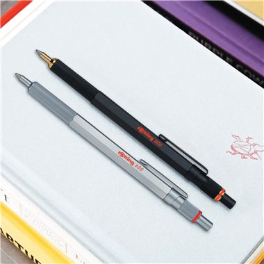 rOtring 800 stylo bille | pointe moyenne | encre noir | corps argenté | rechargeable