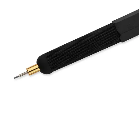 rOtring 800+ Porte-mine avec stylet pour écran tactile | Pointe HB 0,5 mm rétractable par rotation | Corps métallique noir