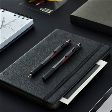 rOtring 800+ Porte-mine avec stylet pour écran tactile | Pointe HB 0,5 mm rétractable par rotation | Corps métallique noir