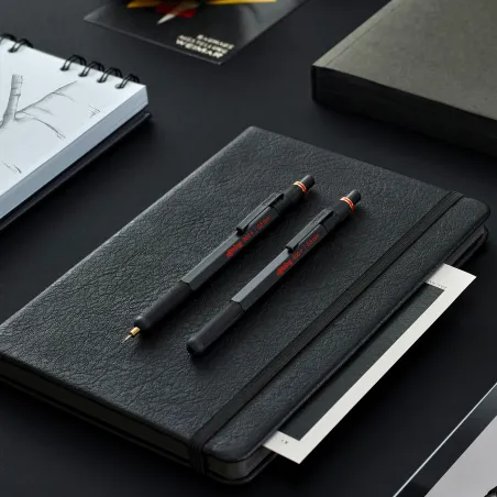 rOtring 800+ Porte-mine avec stylet pour écran tactile | Pointe HB 0,5 mm rétractable par rotation | Corps métallique noir