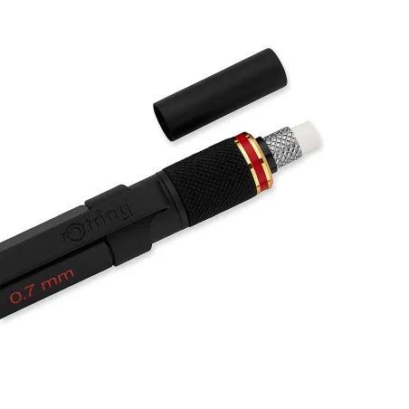 rOtring 800+ Porte-mine avec stylet pour écran tactile | Pointe HB 0,7 mm rétractable par rotation | Corps métallique noir