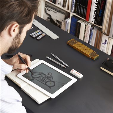 rOtring 800+ Porte-mine avec stylet pour écran tactile | Pointe HB 0,7 mm rétractable par rotation | Corps métallique noir