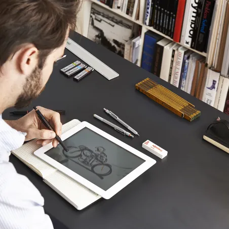 rOtring 800+ Porte-mine avec stylet pour écran tactile | Pointe HB 0,7 mm rétractable par rotation | Corps métallique noir