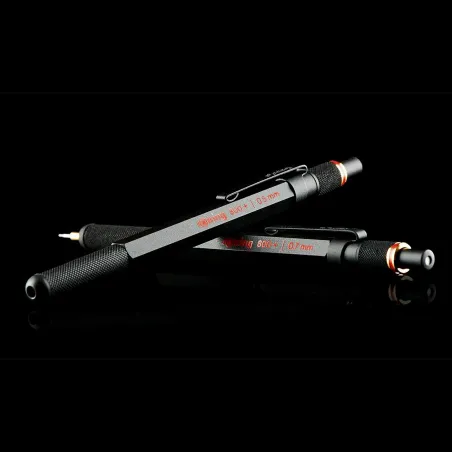 rOtring 800+ Porte-mine avec stylet pour écran tactile | Pointe HB 0,7 mm rétractable par rotation | Corps métallique noir