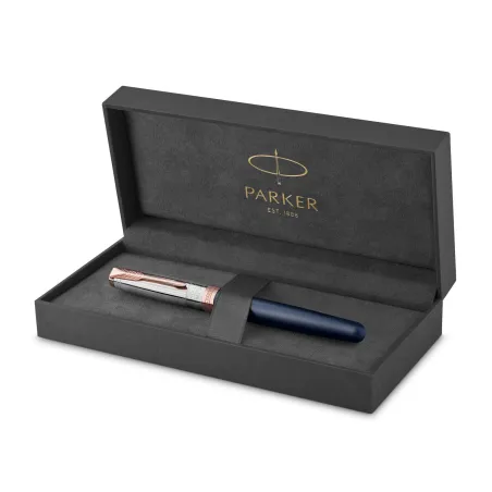 PARKER Duofold Prestige Centennial Stylo plume, Chevron Bleu, Plume fine en or 18K, Coffret cadeau