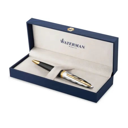 WATERMAN Carène Stylo bille, Noir brillant, recharge bleue pointe moyenne, Coffret cadeau