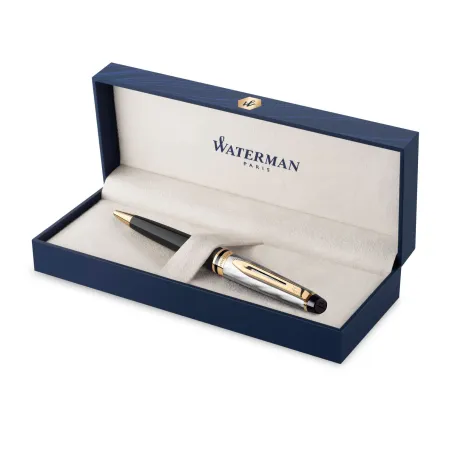WATERMAN Expert Stylo bille, Or rose Métallisé, recharge bleue pointe moyenne, Coffret cadeau