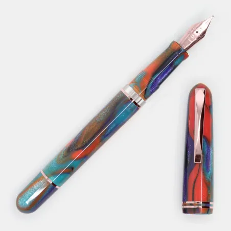 Stylo-Plume GIOIA - Metis Collection Iride - Or, Bleu, Orange, Noir - Plume Rose Gold - EF