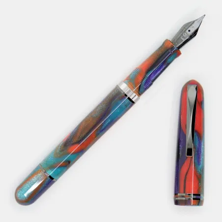 Stylo-Plume GIOIA - Metis Collection Iride - Or, Bleu, Orange, Noir - Plume Ruthenium - F