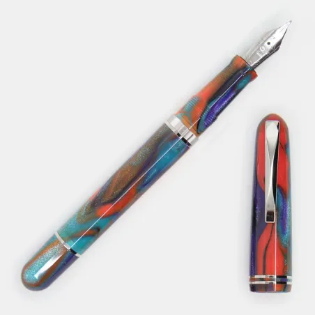 Stylo-Plume GIOIA - Metis Collection Iride - Or, Bleu, Orange, Noir - Plume Rhodium - B