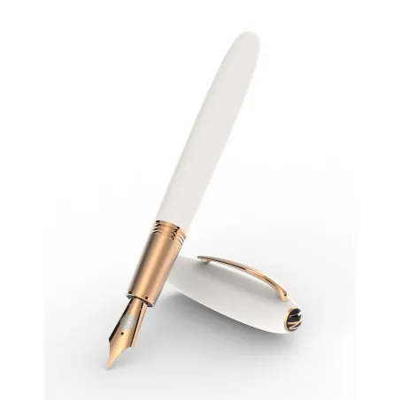 Stylo Plume EF-Or "Alter Ego" JAN ZANDER Design Résine ivoire Plaqué Or Rose