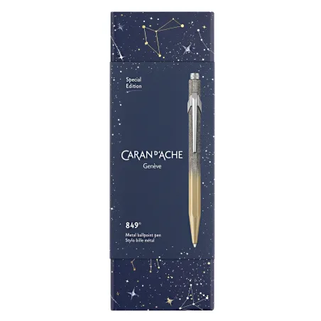 Stylo Bille 849 CARAN D'ACHE "Cosmic Blue" Doré – Édition Spéciale pachaging