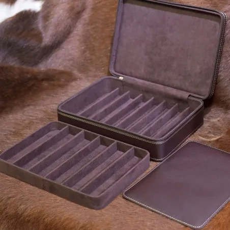 Boite à stylos LEANSCHI Cuir synthétique Chocolat (16 places) - Détails