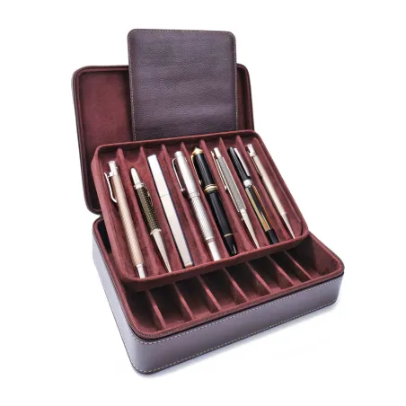 Boite à stylos LEANSCHI Cuir synthétique Chocolat (16 places)