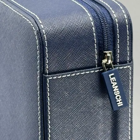 Boîte à Stylos SAFIANO Cuir Bleu Nuit - Rangement Élégant pour 18 Stylos