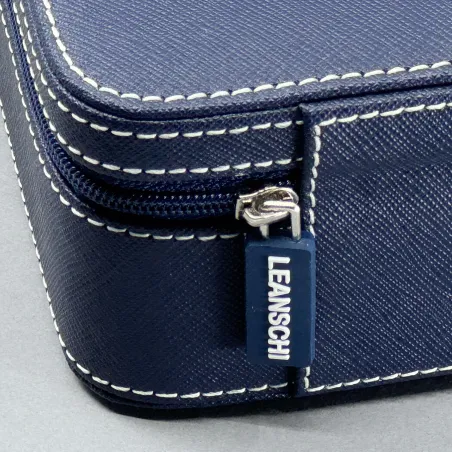 Boîte à Stylos SAFIANO Cuir Bleu Nuit - Rangement Élégant pour 18 Stylos