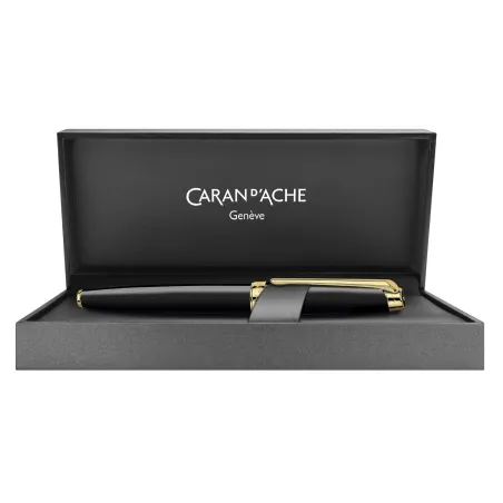 Stylo plume M Caran D'ache - Léman - Ebony Noir Plaqué or - Coffret