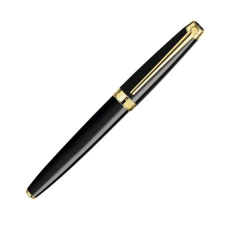 Stylo plume M Caran D'ache - Léman - Ebony Noir Plaqué or - Fermé