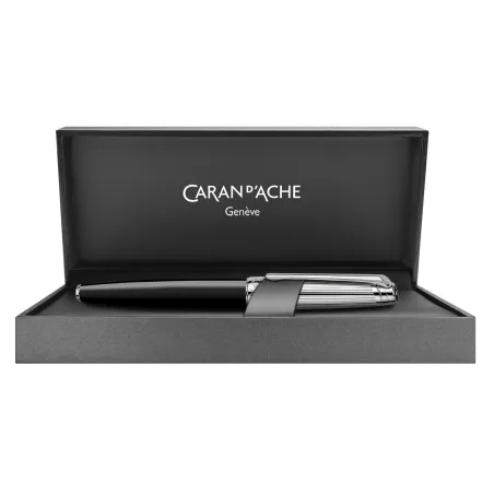 Stylo Plume M Caran d'Ache - Léman - Bicolor Noir Argenté Rhodié - Coffret