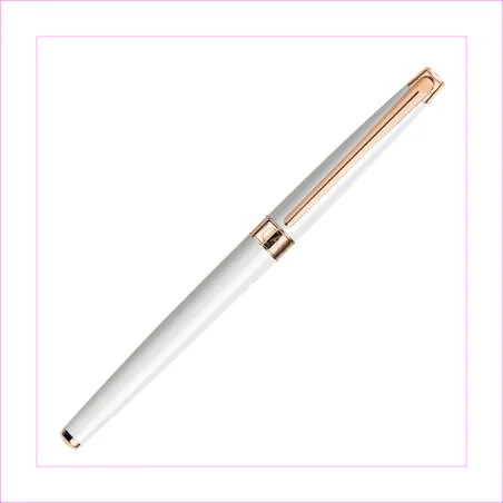 Stylo Plume F Caran d'Ache - Léman Slim - Blanc Or Rose - fermé