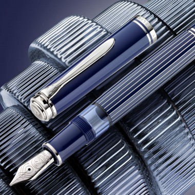 Stylo Plume F Pelikan M815 Souverän - Metal Striped Blue - Edition spéciale