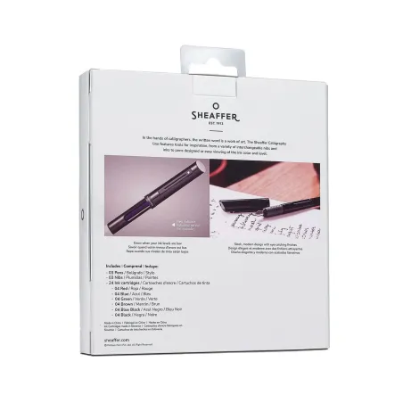 Coffret luxe stylos calligraphie Sheaffer – 3 stylos, 3 plumes, 24 cartouches