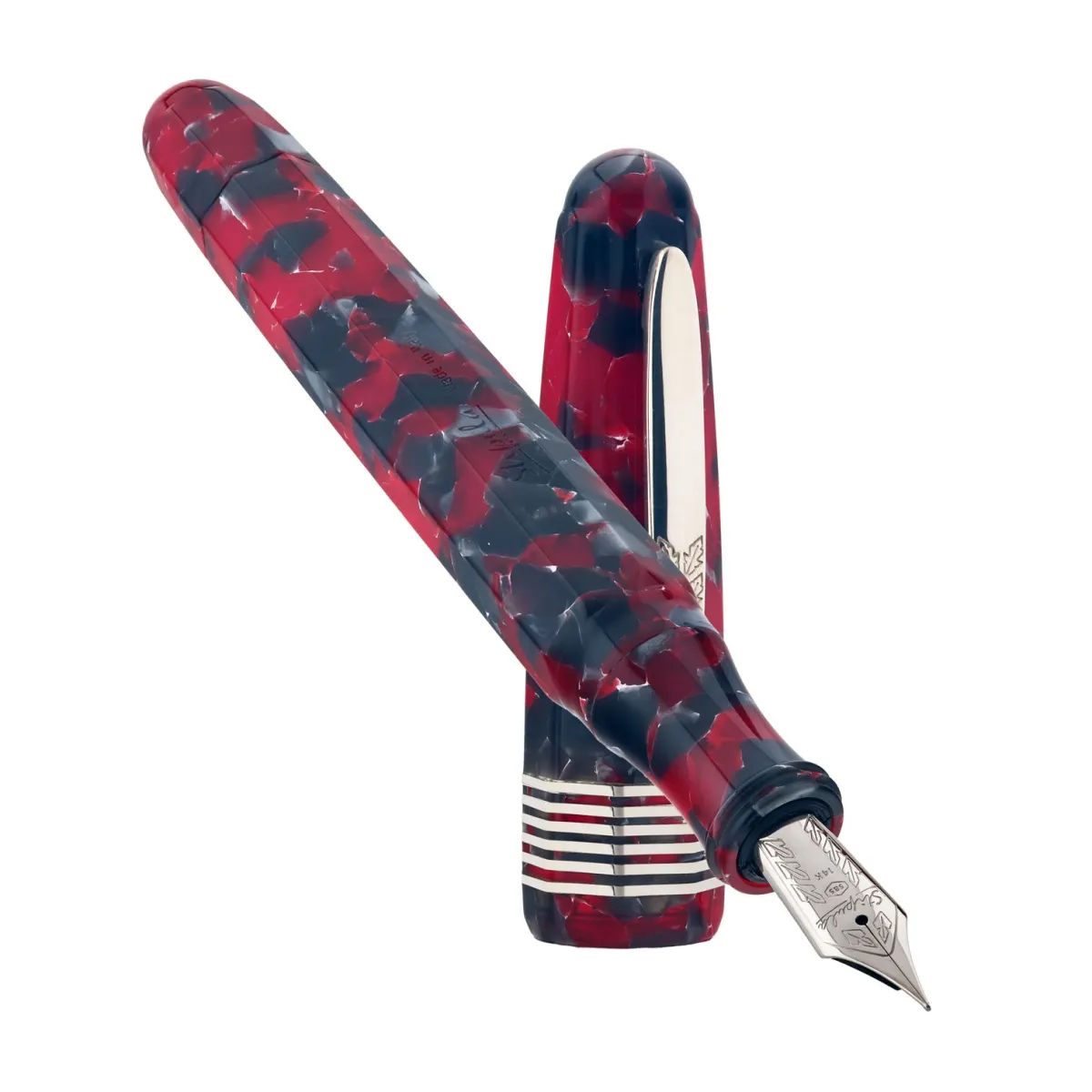 Stylo plume 1.1 Stipila Etruria Facettata Grande Rossa - Or palladié 14 K - Plume