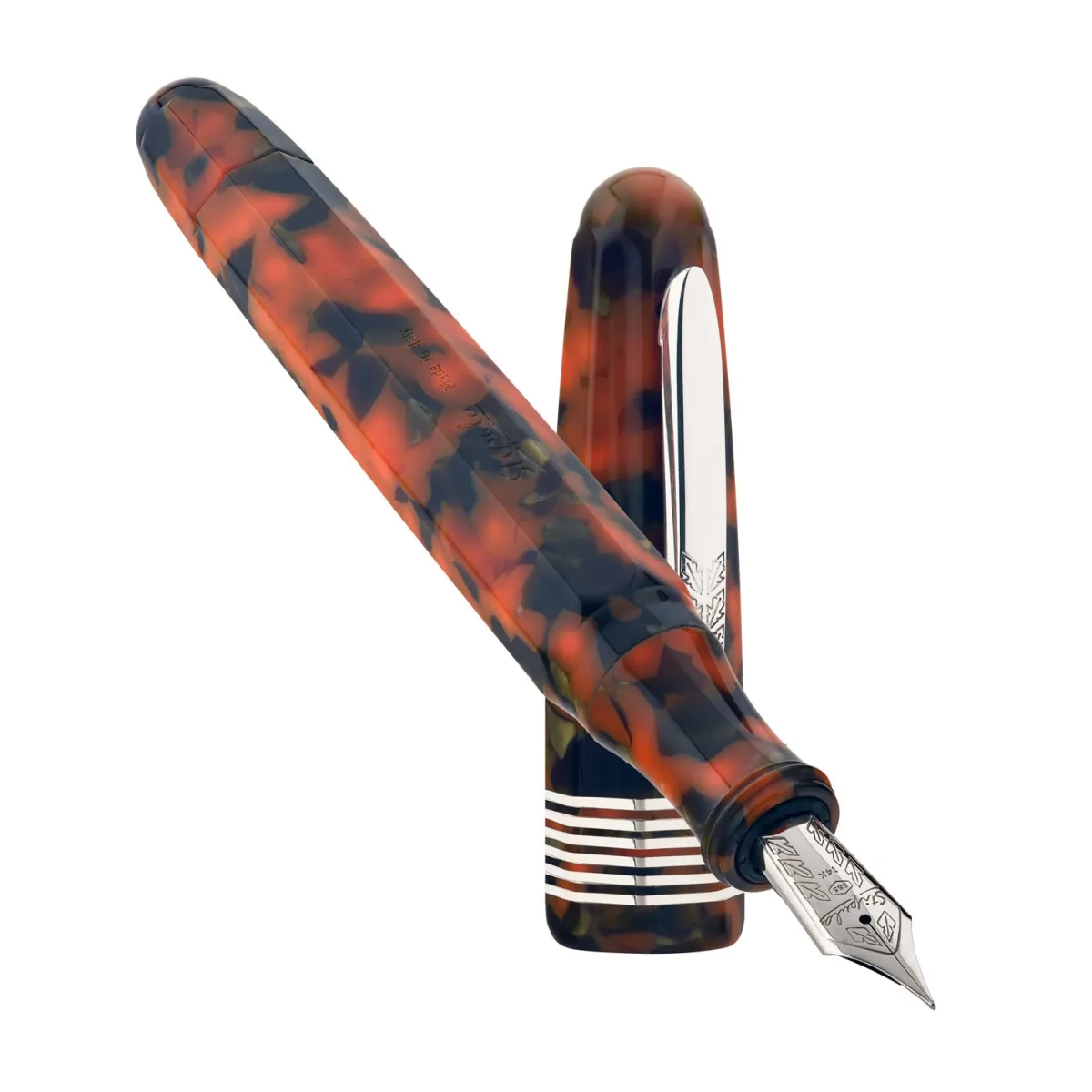 Stylo plume EF Stipila Etruria Facettata - Grande Arancio - Or palladié 14 K - Plume