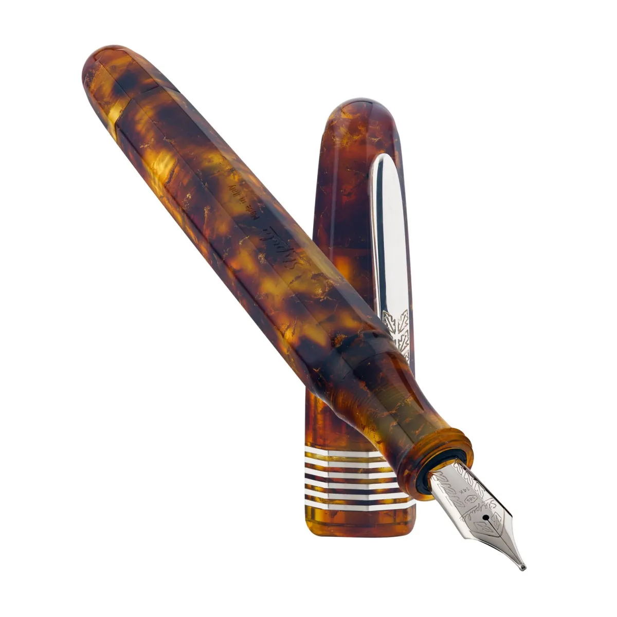 Stylo plume B Stipila Etruria Facettata - Grande Miele Selvatico - Or palladié 14 K - Plume