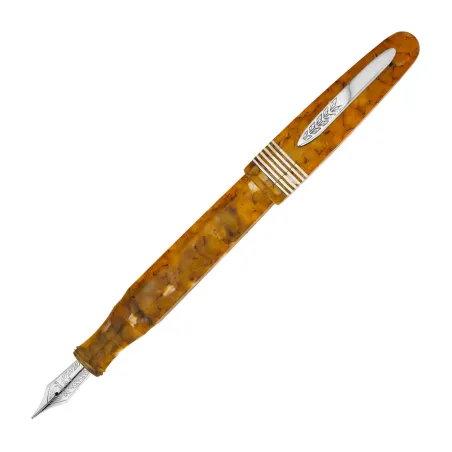 Stylo plume UF Stipula Etruria Facettata - Grande Miele d'Acacia - Or palladié 14 K