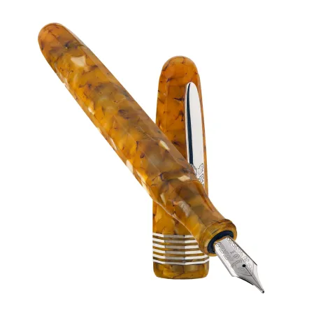 Stylo plume M Stipula Etruria Facettata - Grande Miele d'Acacia - Or palladié 14 K - Plume