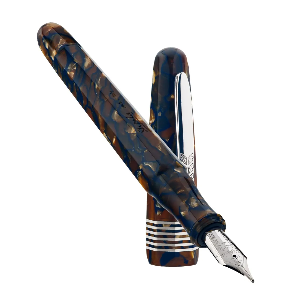Stylo plume Calligraphie 0.9 Stipula Etruria Facettata - Piccola Celluloide Champagne - Or palladié 14 K - Plume